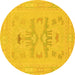 Round Abstract Yellow Modern Rug, abs1182yw