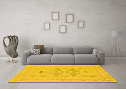 Machine Washable Abstract Yellow Modern Rug in a Living Room, wshabs1182yw
