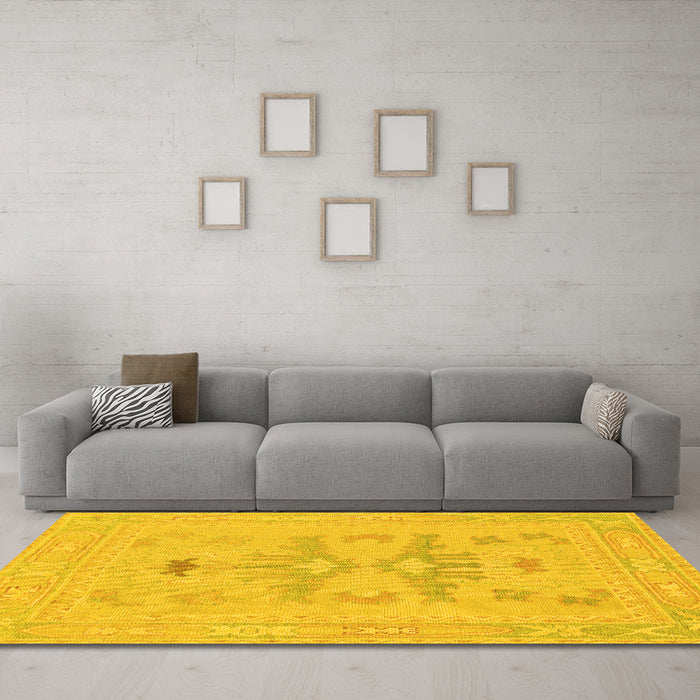 Machine Washable Abstract Yellow Modern Rug in a Living Room, wshabs1182yw