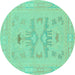 Round Abstract Turquoise Modern Rug, abs1182turq