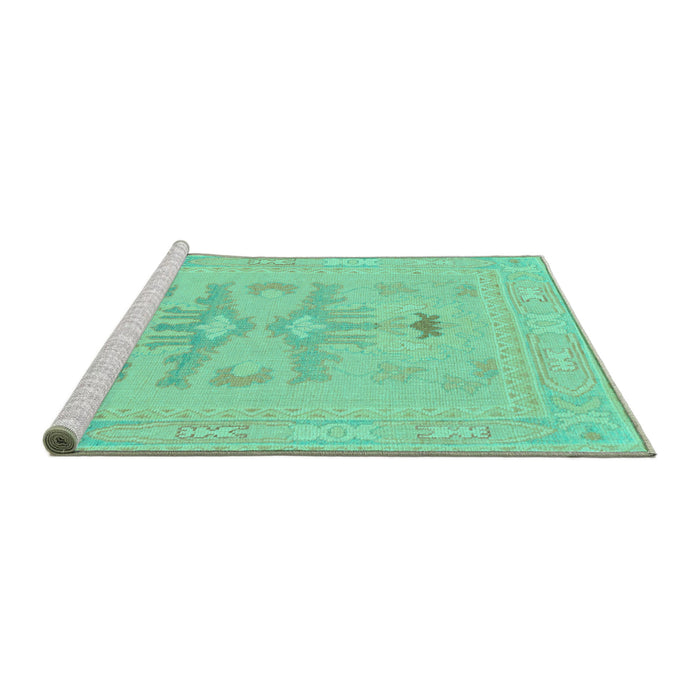 Sideview of Machine Washable Abstract Turquoise Modern Area Rugs, wshabs1182turq