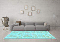 Machine Washable Abstract Light Blue Modern Rug, wshabs1183lblu