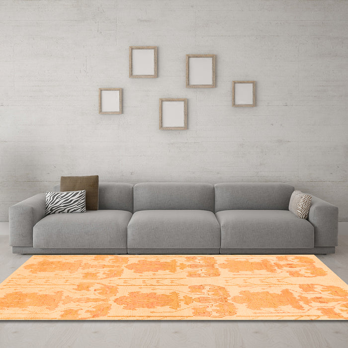 Machine Washable Abstract Orange Modern Area Rugs in a Living Room, wshabs1183org