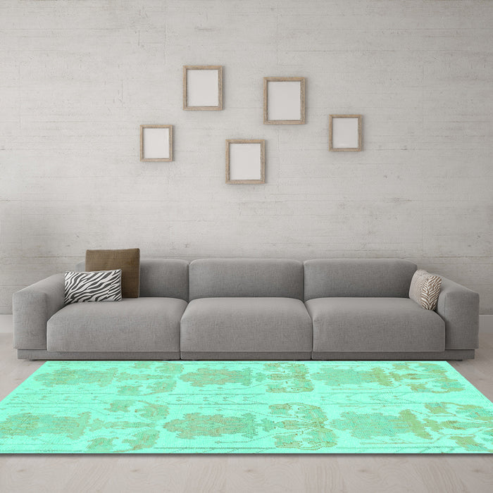 Machine Washable Abstract Turquoise Modern Area Rugs in a Living Room,, wshabs1183turq