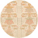 Round Machine Washable Abstract Khaki Gold Rug, wshabs1183