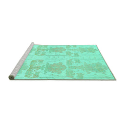 Sideview of Machine Washable Abstract Turquoise Modern Area Rugs, wshabs1183turq
