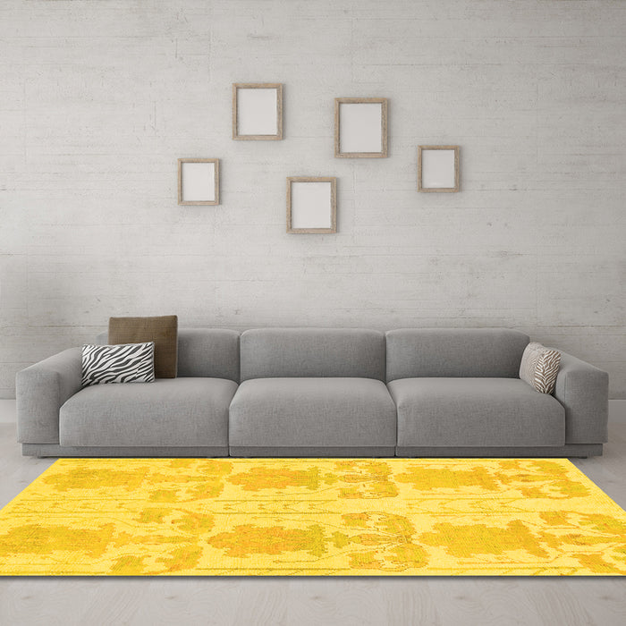 Machine Washable Abstract Yellow Modern Rug in a Living Room, wshabs1183yw