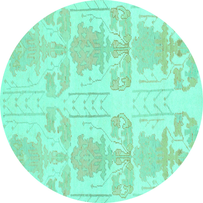 Round Machine Washable Abstract Turquoise Modern Area Rugs, wshabs1183turq