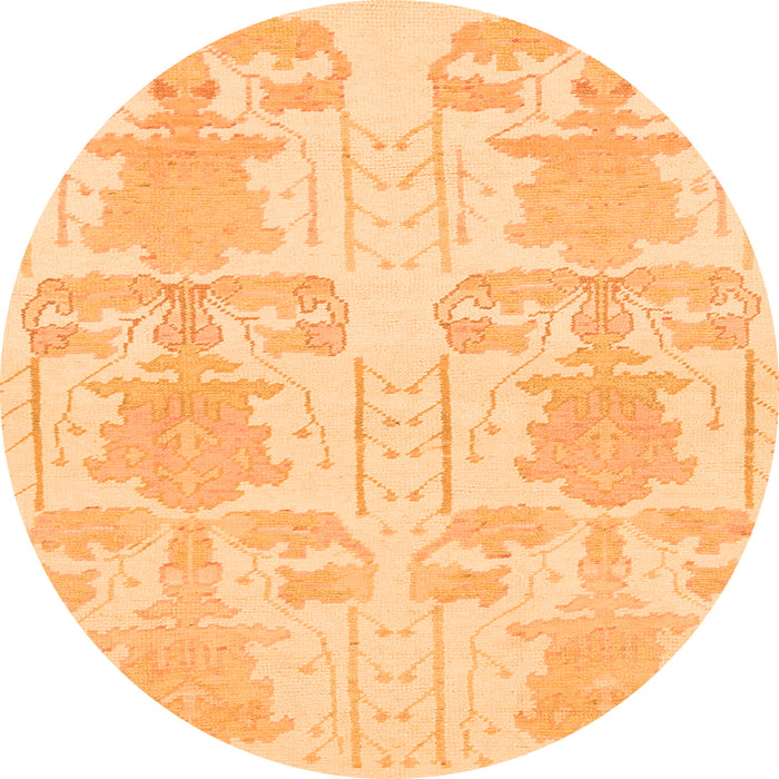 Round Machine Washable Abstract Orange Modern Area Rugs, wshabs1183org