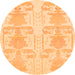 Round Machine Washable Abstract Orange Modern Area Rugs, wshabs1183org