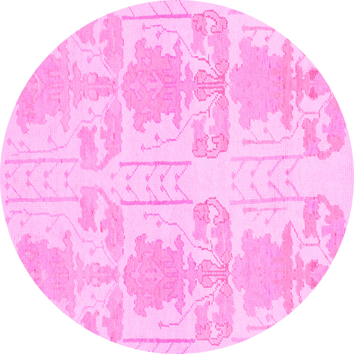 Round Machine Washable Abstract Pink Modern Rug, wshabs1183pnk