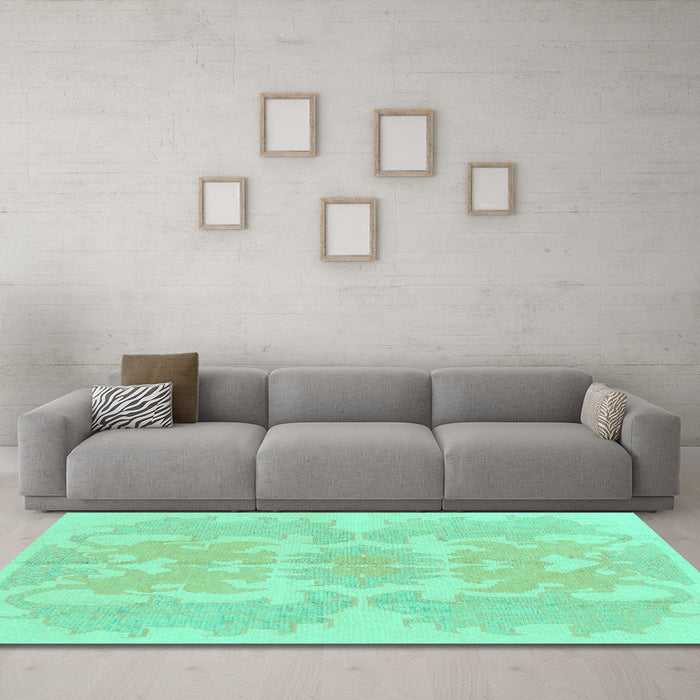 Machine Washable Abstract Turquoise Modern Area Rugs in a Living Room,, wshabs1184turq