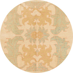 Round Machine Washable Abstract Yellow Rug, wshabs1184