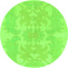 Round Machine Washable Abstract Green Modern Area Rugs, wshabs1184grn