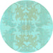 Round Machine Washable Abstract Light Blue Modern Rug, wshabs1184lblu