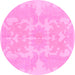 Round Machine Washable Abstract Pink Modern Rug, wshabs1184pnk