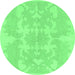 Round Machine Washable Abstract Emerald Green Modern Area Rugs, wshabs1184emgrn
