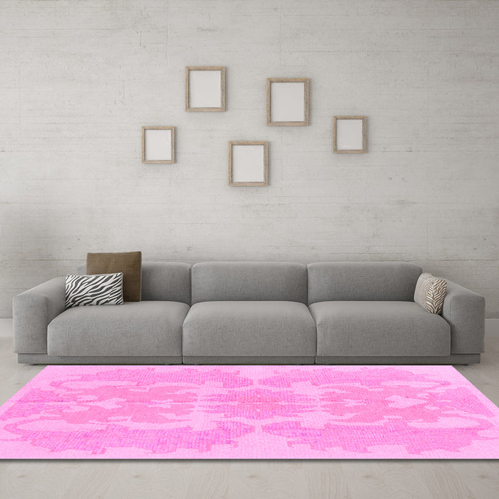 Machine Washable Abstract Pink Modern Rug in a Living Room, wshabs1184pnk