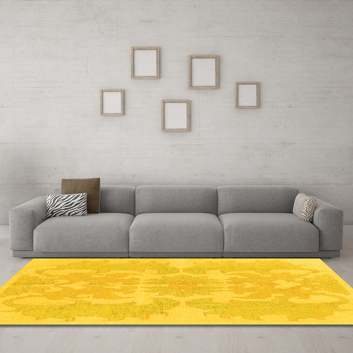 Machine Washable Abstract Yellow Modern Rug in a Living Room, wshabs1184yw