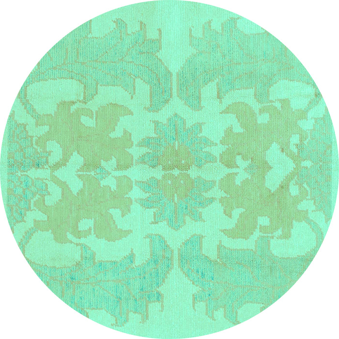 Round Machine Washable Abstract Turquoise Modern Area Rugs, wshabs1184turq