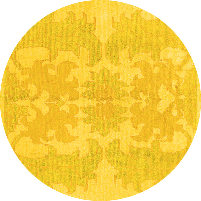 Round Abstract Yellow Modern Rug, abs1184yw