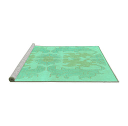Sideview of Machine Washable Abstract Turquoise Modern Area Rugs, wshabs1184turq