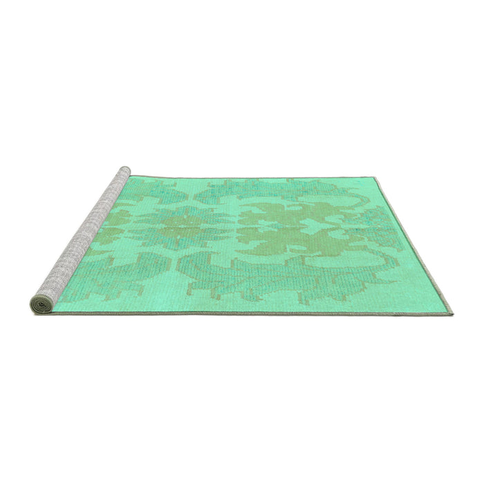 Sideview of Machine Washable Abstract Turquoise Modern Area Rugs, wshabs1184turq