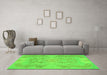 Machine Washable Abstract Green Modern Area Rugs in a Living Room,, wshabs1185grn