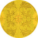 Round Machine Washable Abstract Yellow Modern Rug, wshabs1185yw