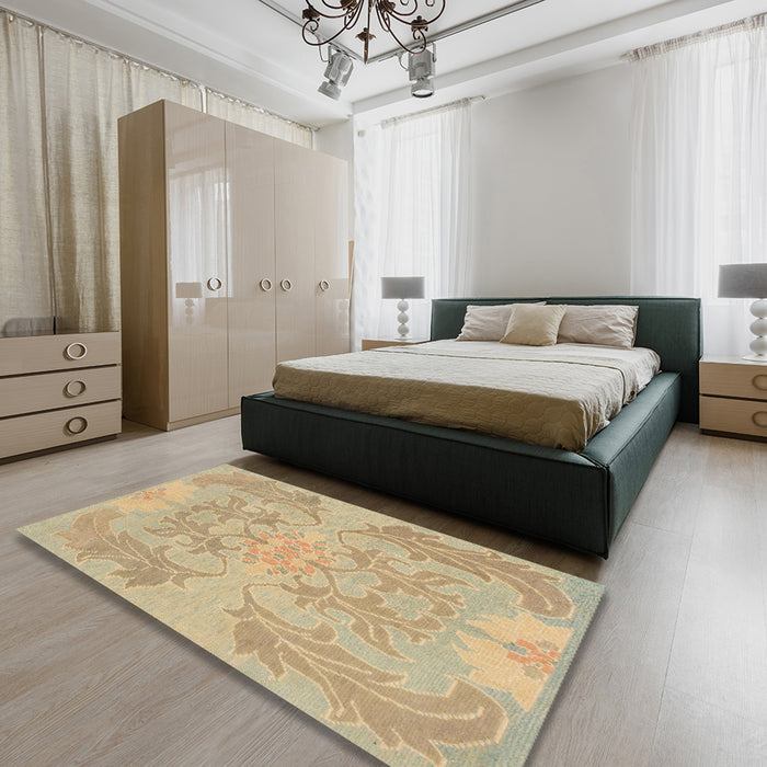 Machine Washable Abstract Yellow Rug in a Bedroom, wshabs1185