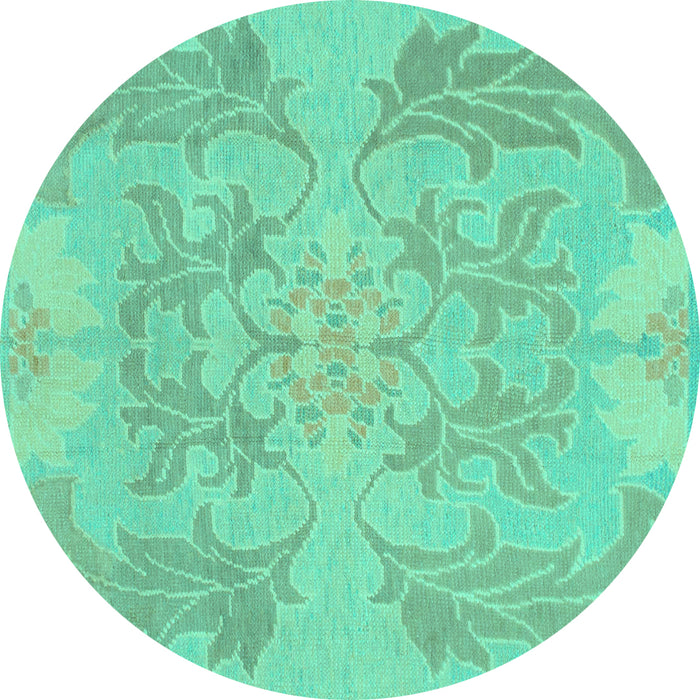 Round Machine Washable Abstract Turquoise Modern Area Rugs, wshabs1185turq
