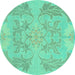 Round Machine Washable Abstract Turquoise Modern Area Rugs, wshabs1185turq