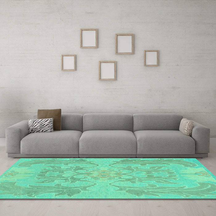 Machine Washable Abstract Turquoise Modern Area Rugs in a Living Room,, wshabs1185turq