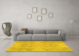 Machine Washable Abstract Yellow Modern Rug in a Living Room, wshabs1185yw
