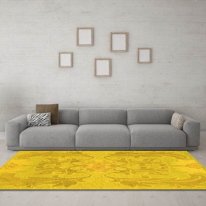 Machine Washable Abstract Yellow Modern Rug in a Living Room, wshabs1185yw