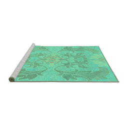 Sideview of Machine Washable Abstract Turquoise Modern Area Rugs, wshabs1185turq