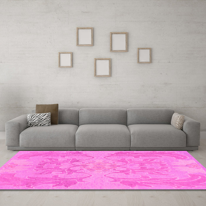 Machine Washable Abstract Pink Modern Rug in a Living Room, wshabs1185pnk