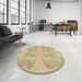 Round Machine Washable Abstract Yellow Rug in a Office, wshabs1185