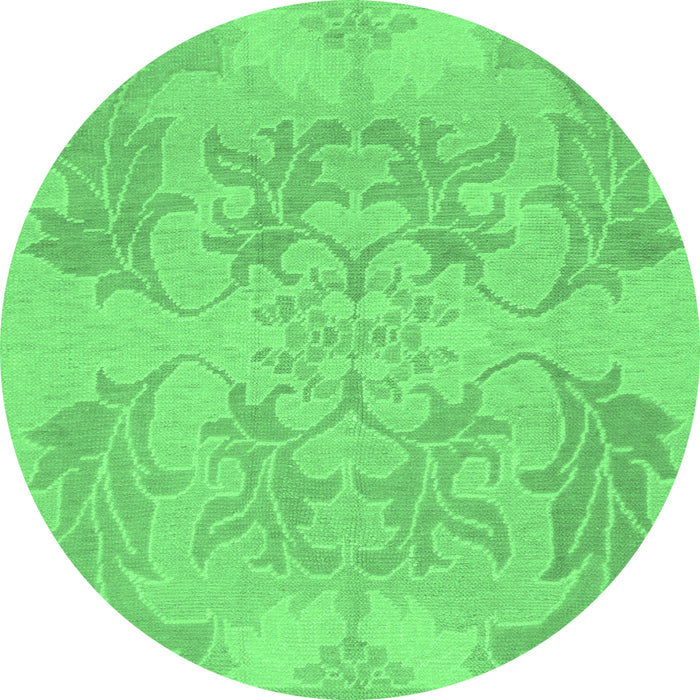 Round Machine Washable Abstract Emerald Green Modern Area Rugs, wshabs1185emgrn