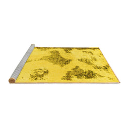 Sideview of Machine Washable Abstract Yellow Modern Rug, wshabs1186yw