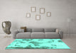 Machine Washable Abstract Turquoise Modern Area Rugs in a Living Room,, wshabs1186turq