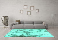 Machine Washable Abstract Turquoise Modern Rug, wshabs1186turq