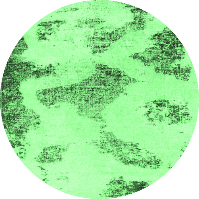 Round Machine Washable Abstract Emerald Green Modern Area Rugs, wshabs1186emgrn
