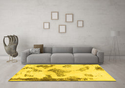 Machine Washable Abstract Yellow Modern Rug in a Living Room, wshabs1186yw