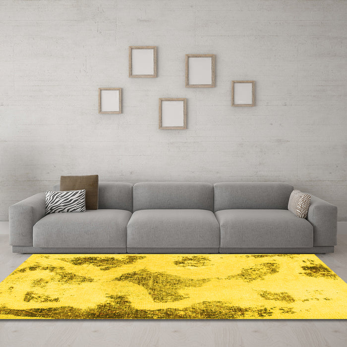 Machine Washable Abstract Yellow Modern Rug in a Living Room, wshabs1186yw