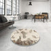 Round Machine Washable Abstract Wheat Beige Rug in a Office, wshabs1186