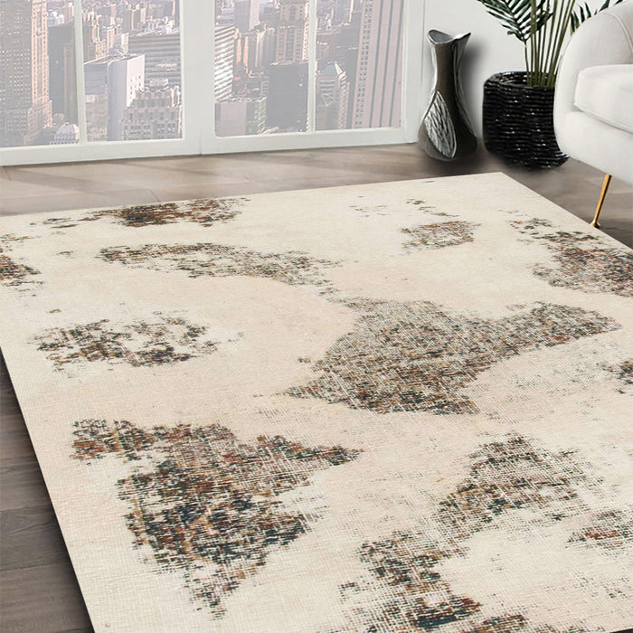 Machine Washable Abstract Wheat Beige Rug in a Family Room, wshabs1186