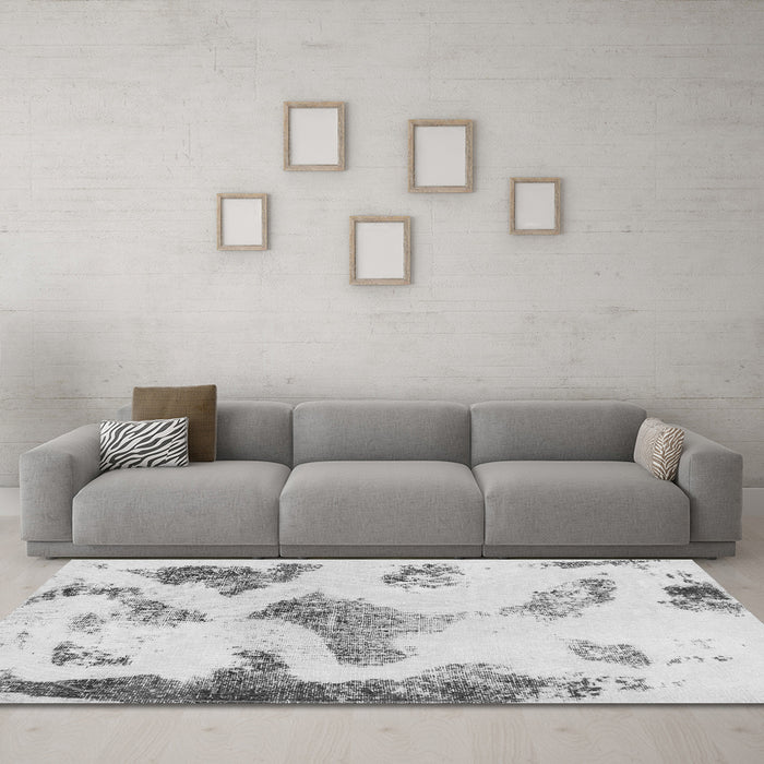 Machine Washable Abstract Gray Modern Rug in a Living Room,, wshabs1186gry
