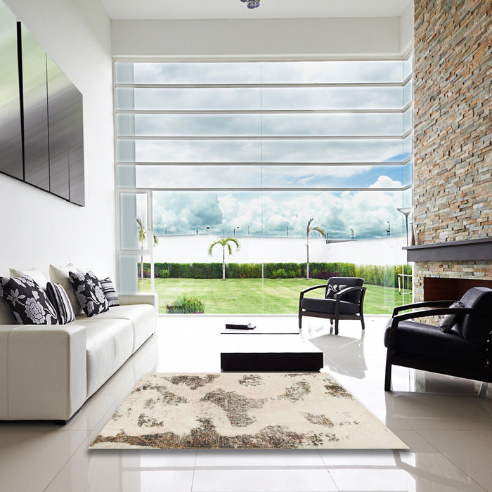 Abstract Wheat Beige Modern Rug in a Kitchen, abs1186