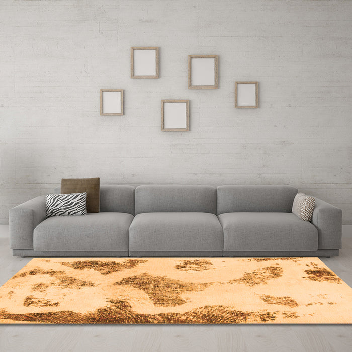 Machine Washable Abstract Orange Modern Area Rugs in a Living Room, wshabs1186org